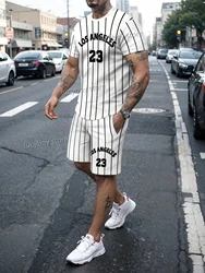 Los Angeles New York Printed Sport T-shirt+shorts Suit Set Men Male Luxury Tracksuit Outfit Summer Oversized 2 Piece Set Clothes