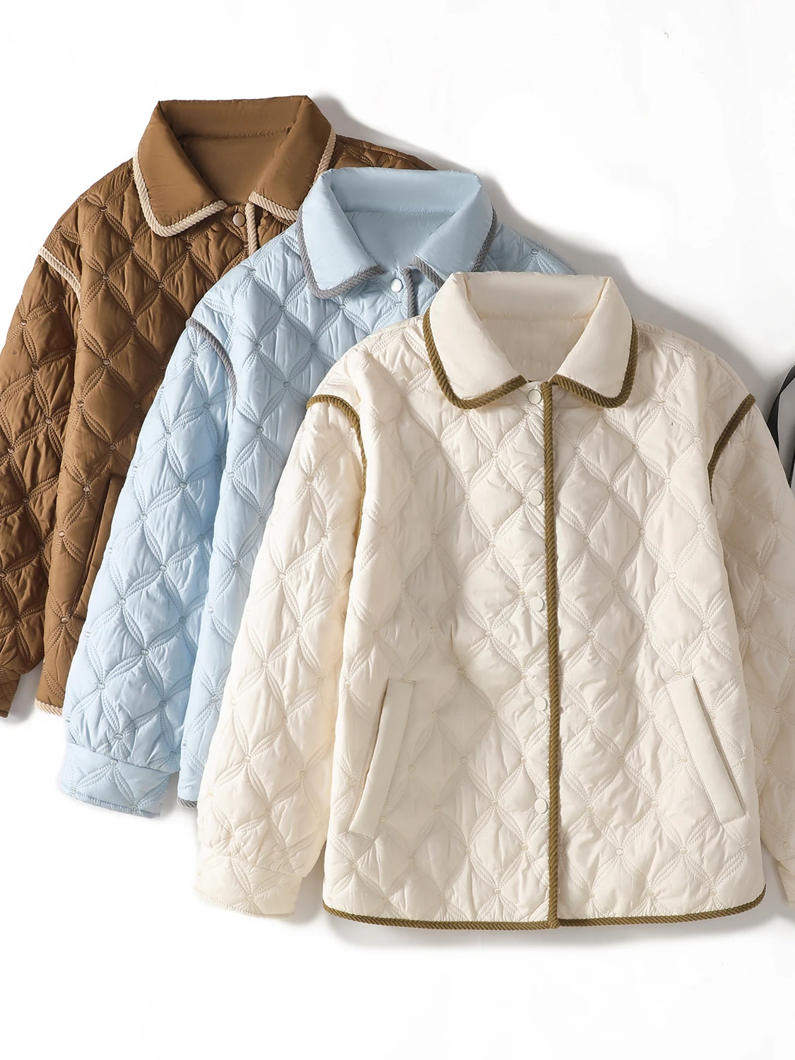 

Корейская легкая пуховая хлопковая куртка для женщин: зимняя, повседневная, свободного кроя, антивозрастная, универсальная, теплая, модная, с ромбовидным узором