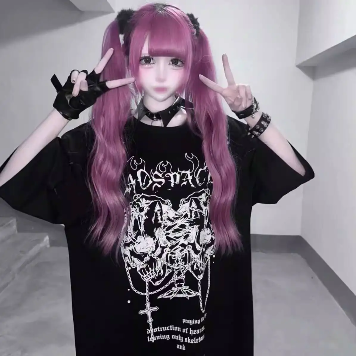 

Oversized Anime Gothic Punk Y2K Print Short Sleeve T Shirt 2026 Spring Summer E Girl Aesthetic Casual T-shirt Tees
