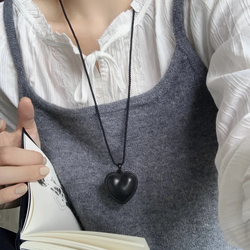 Bilandi Fashion Jewelry Sweet Temperament Irregular Black Color Thread PU Heart Necklace For Women Fashion Accessories Hot Sale