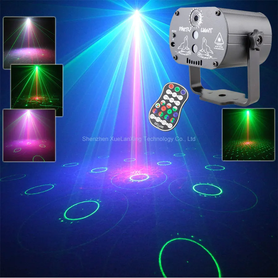 حفلة ديسكو DJ ضوء الليزر R & G العارض 60 أنماط RGB LED المنزل الرقص الزفاف عيد ميلاد المرحلة الإضاءة تأثير مصباح MN200