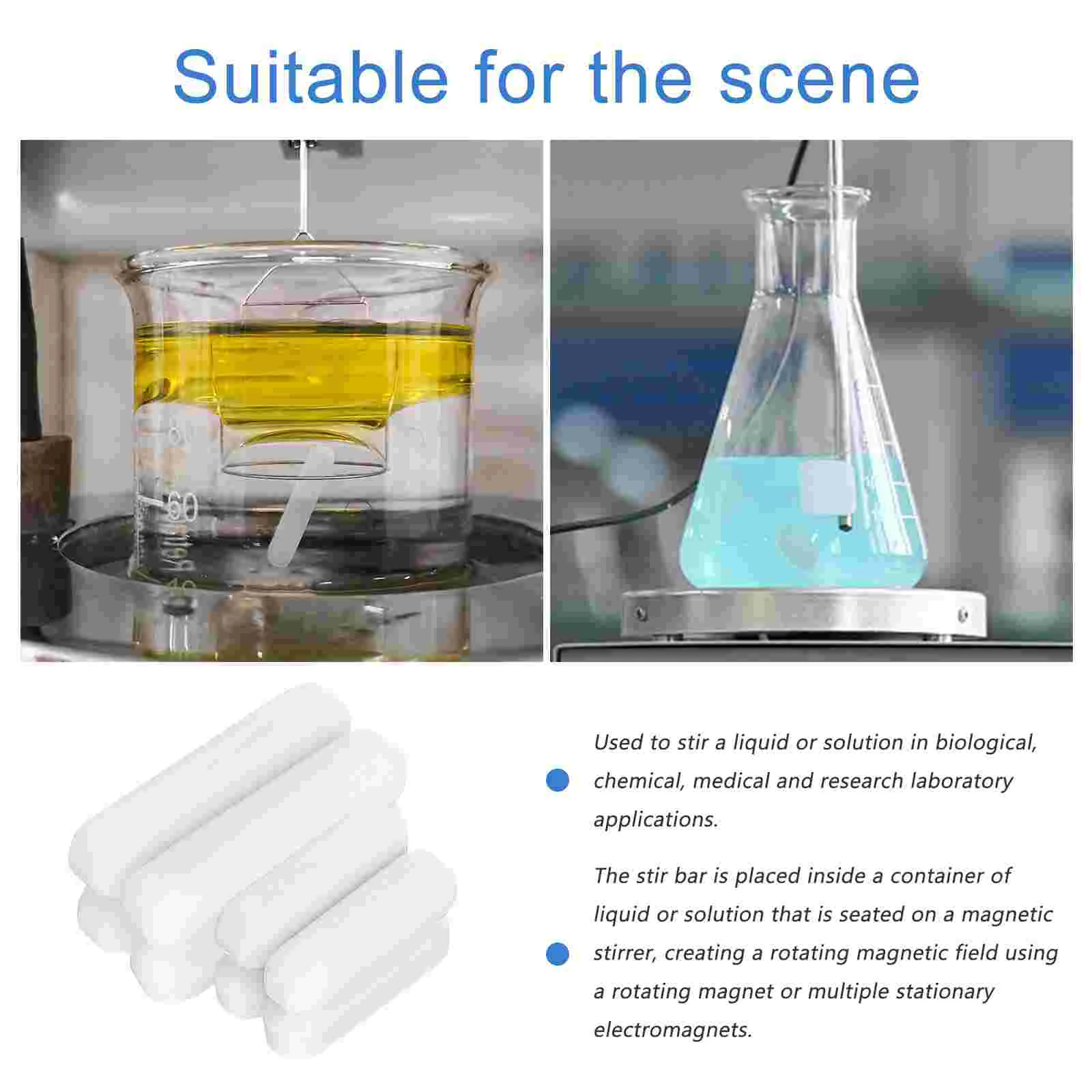 Cilindro de barra agitadora magnética, varilla agitadora blanca para placa, herramientas de laboratorio, sin adhesión, resistencia a altas temperaturas, PTFE, 8 Uds.