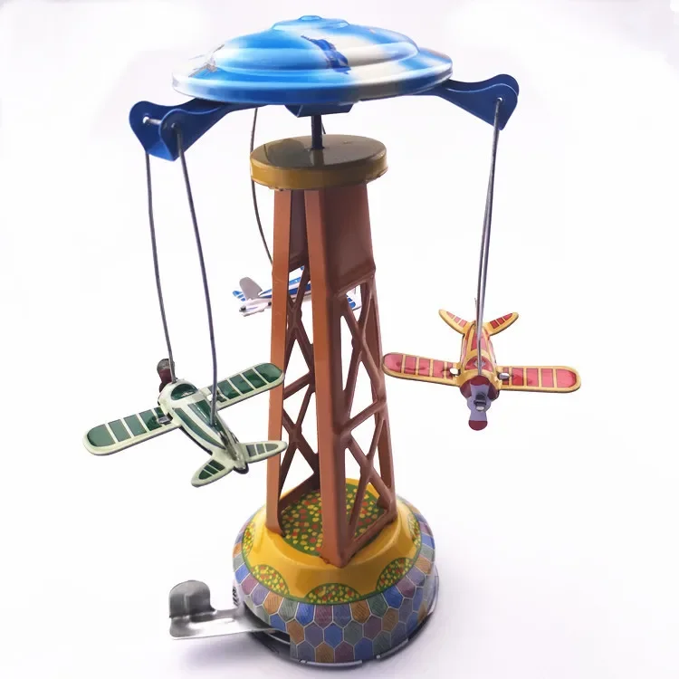 [Lustige] Erwachsene Sammlung Retro Wind up spielzeug Metall Zinn Amusement park Rotierenden flugzeug Mechanische Uhrwerk spielzeug figuren kinder geschenk