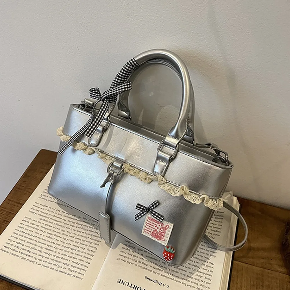 

Portable Soft Woman Shoulder Bag Casual Sweet Crossbody Bucket Bag Commuting Bow Bandage Handbag Outdoor