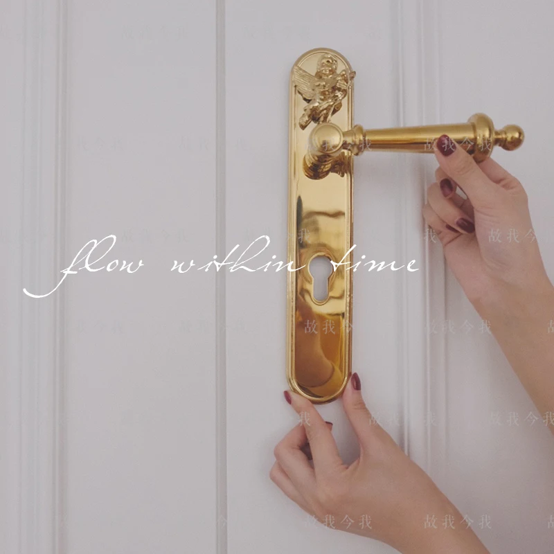 

«Дверной замок «Маленький ангел» подходит для двери толщиной 40-55 мм, чистая латунь, позолоченный, легкий, роскошный, французский, механический.