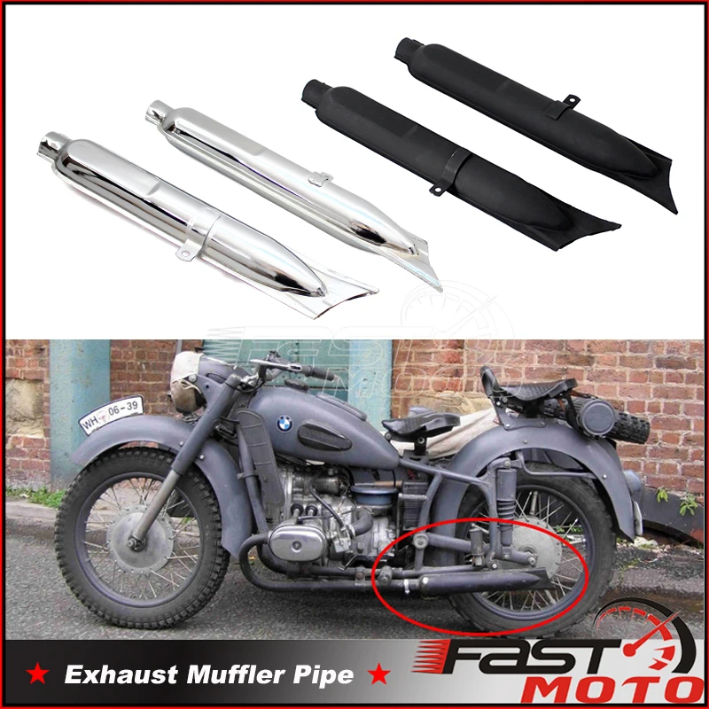 Motorcycle Exhaust Pipes Chrome Black Fish Tail Exhaust Mufflers For BMW R50 R60 R12 K750 R1 R71 M72 MW 750 KS750 Dnepr MT12