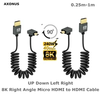Cable en espiral Micro HDMI a HDMI corto 8K de 90 grados de 0,25 m-1m, HDMI2.1 de alta velocidad de 48Gbps compatible con HDR, 8K @ 60Hz, 4K @ 120Hz, Compatible