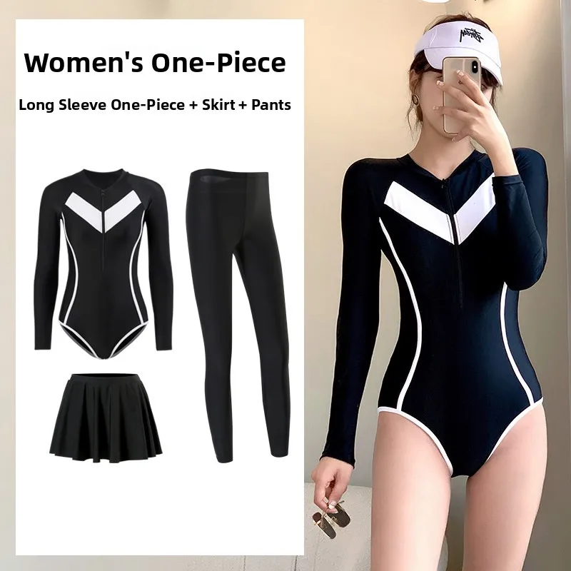 

Women's One-Piece Swimsuit Long Sve Surfing Thermal Bathing Suit Tummy Covering Diving Suit Casual Sle Nylon Fabric