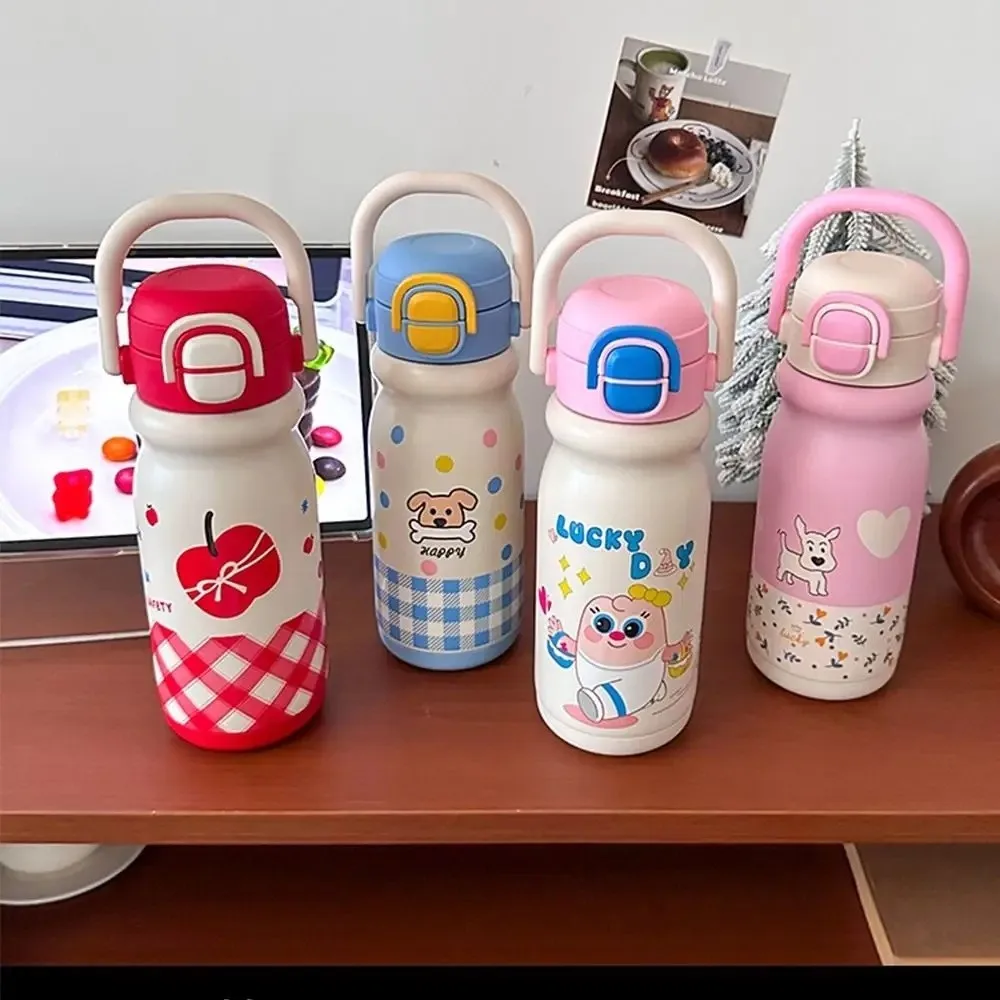 

500ml Insulated Cup With Handle Large Capacity Vacuum-insulated Bottle Leak-Proof Double Drink Cartoon Straw Cup Daily Use
