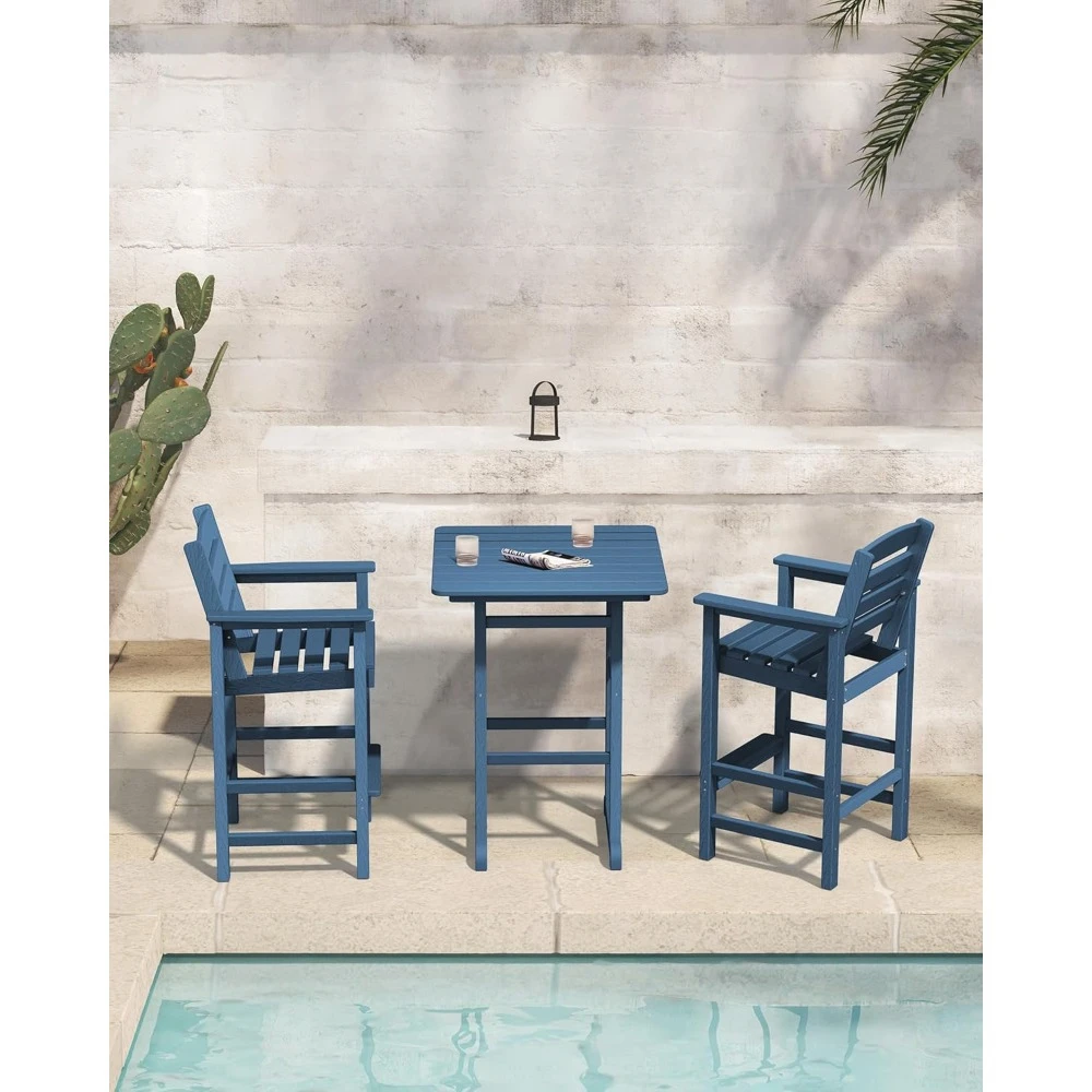 Chairs and Table 3 Pieces Set, Bar Height Chairs Set of 2 and Bar Table, Outdoor Bar Stools Set, Garden Furniture Sets
