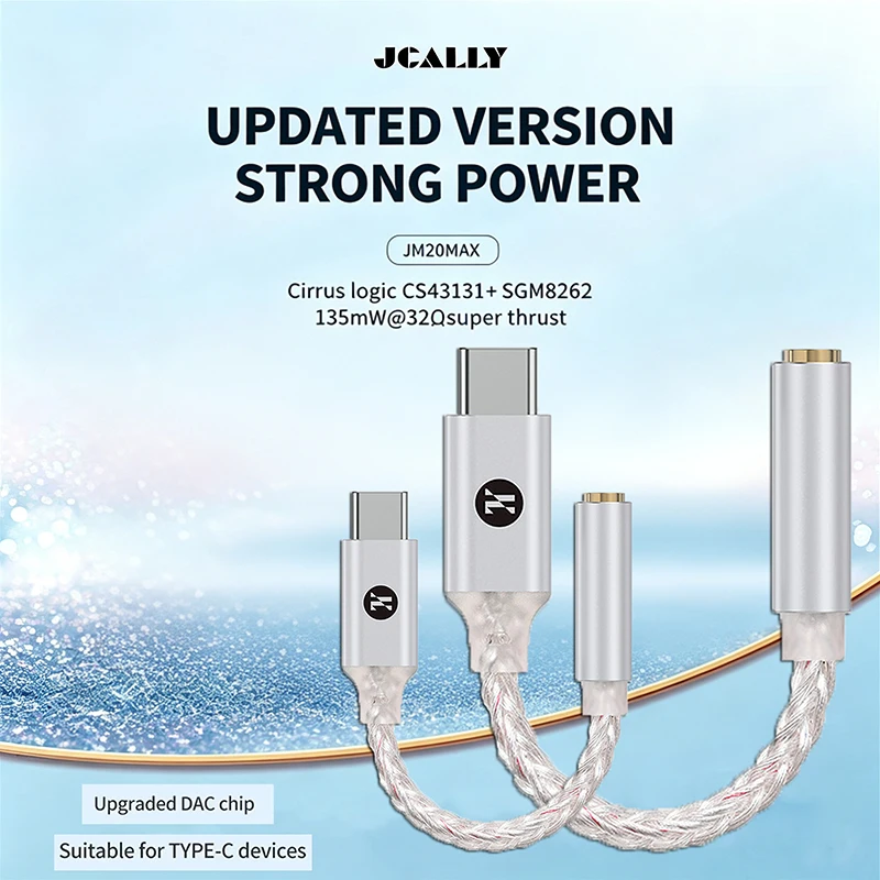 JCALLY JM20 MAX HiFi Audio Converter DAC Chip Type-C USB C to 3.5mm Headphone Amplifier Audio Decoder Phone PC Adaptor