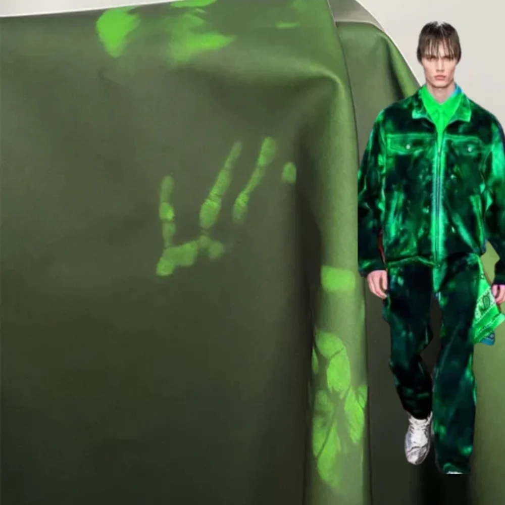 

Кожаная искусственная ткань, светочувствительная черная ткань, зеленая креативная дизайнерская одежда, ткань для шитья, ткань для по метрам, материал «сделай сам»