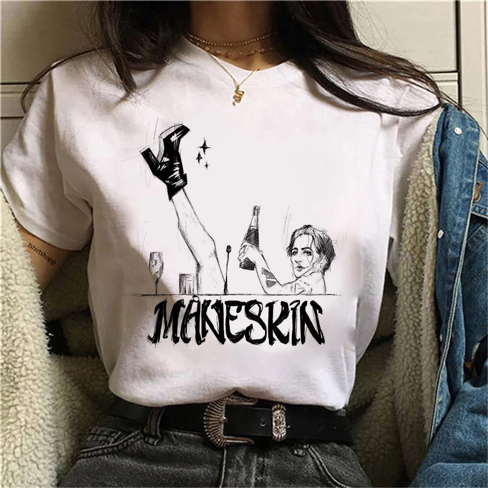 Maneskin T Shirt  New Fashion Women Casual Hip Hop Cotton T-Shirt Female Harajuku Maneskin Merch Tee Shirt Damiano David Tshirts