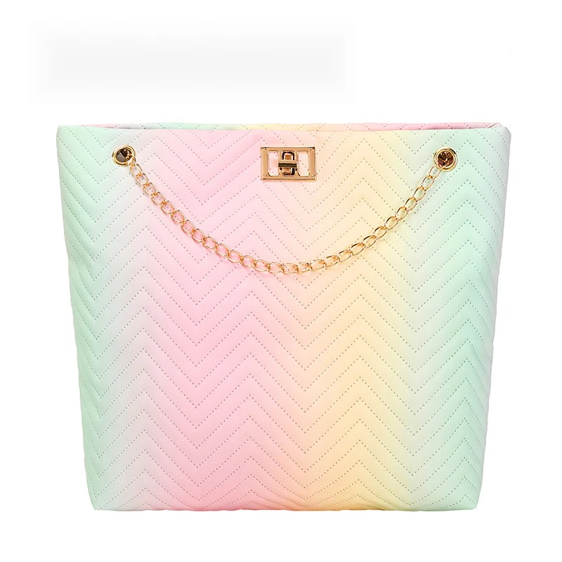 Rainbow colored street trendy shoulder bag, new striped candy colored handbag, minimalist bag top handle tote bags for women