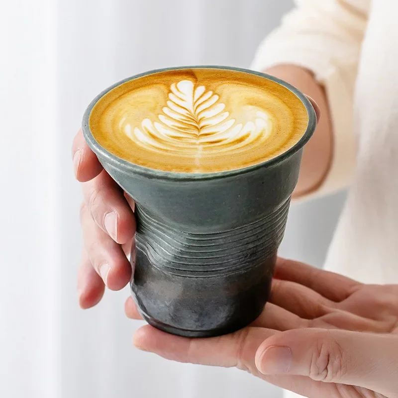 200ml Rough Pottery Coffee Cup Creative Milk Cup Irregular Ceramic Latte Cup Retro Tea Cup Kitchen Supplies Gradient Ceramic Cup