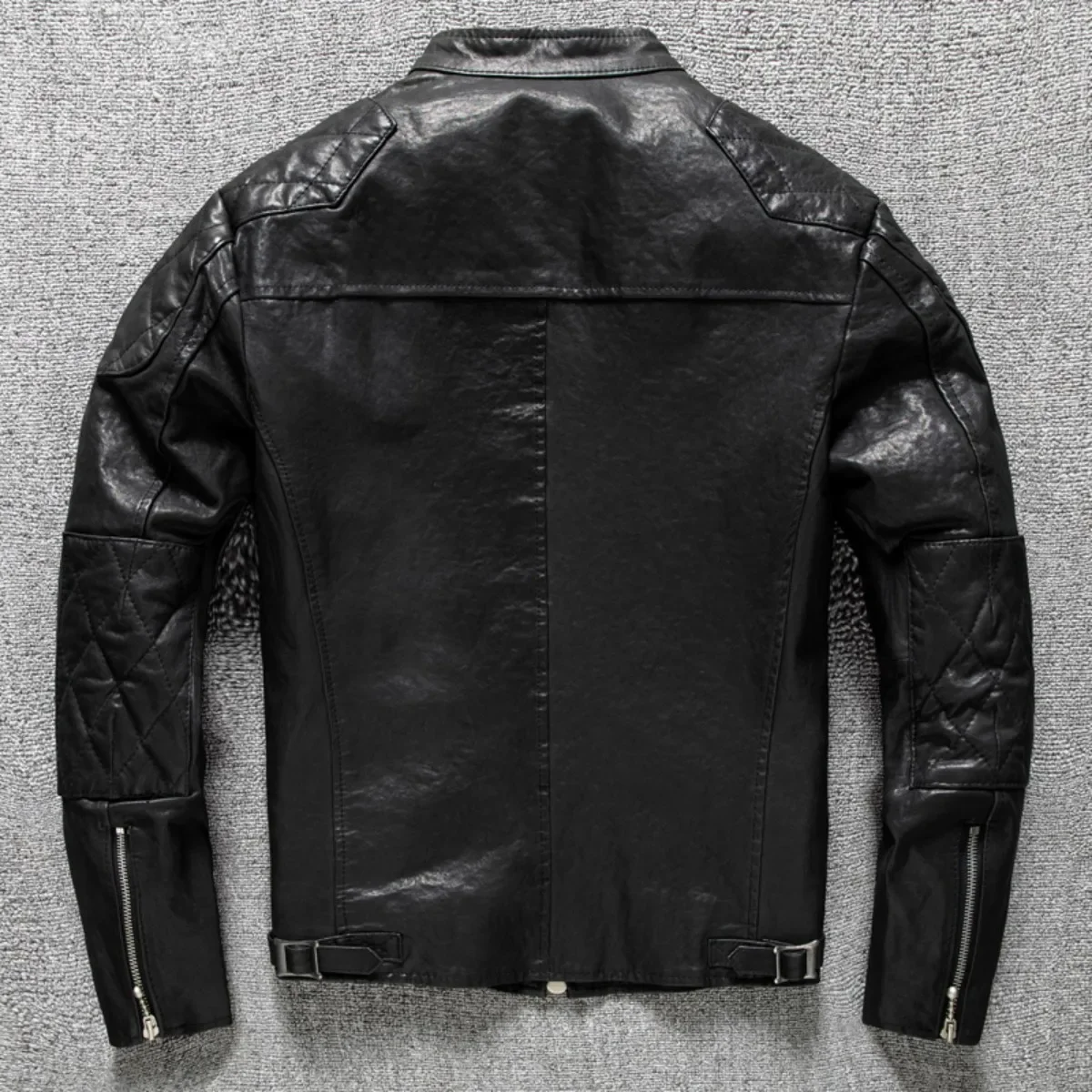 Sheepskin Vegetable Tanned Vintage Washed Distressed Top Layer Genuine Leather Jacket For Men Motorcycles Short Leather Jacket