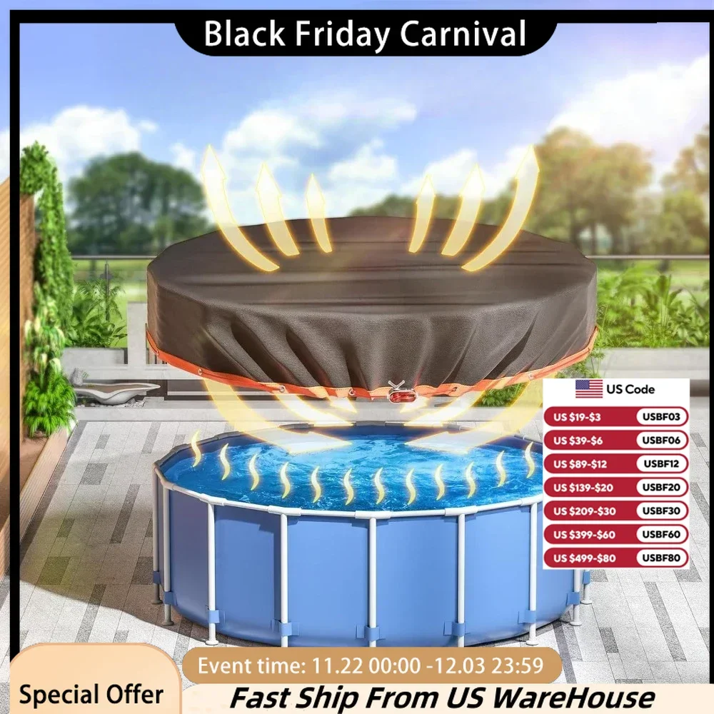 24Ft Round Pool Cover - Inflatable Pool Cover Protector with Steel Rope,Waterproof and Dustproof Hot Tub Cover