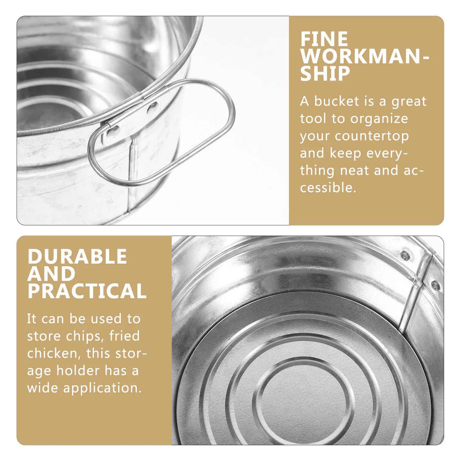 

Stainless Steel Snack Plate Small Metal Bucket for Parties Holidays Weddings Birthdays Catering Events Storage Play Beach Silver