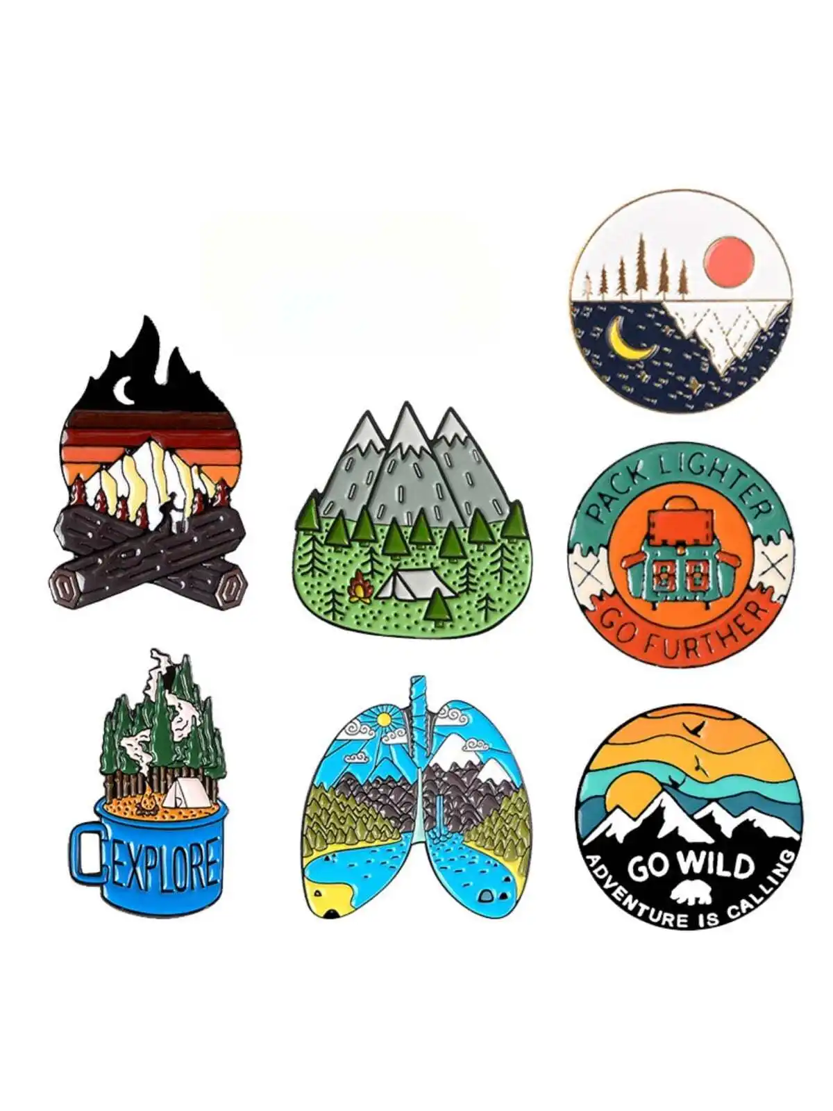 7 pieces of women's creative landscape pattern series metal badges for daily wear, bags, accessories, and brooches