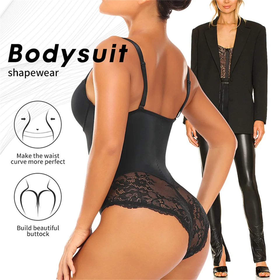 Spitzen-Bodysuit mit Füllschale für Damen, Hautfarbene Enge Bodys, Einfarbiger Netz-Bodysuit, Sexy Shapewear, Figurformender Body – Detail 2