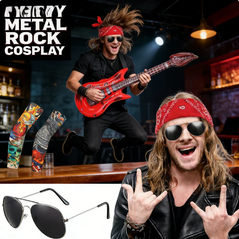 Heavy Metal Rock Cosplay Costume Set With Sunglasses For Men Women Party Performance