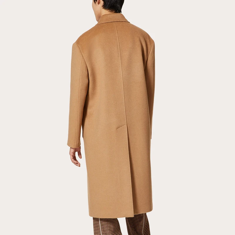 남성용 체스터필드 울 코트-롱 더블 브레스트 카멜, 클래식 영국 패션, 가을 및 겨울