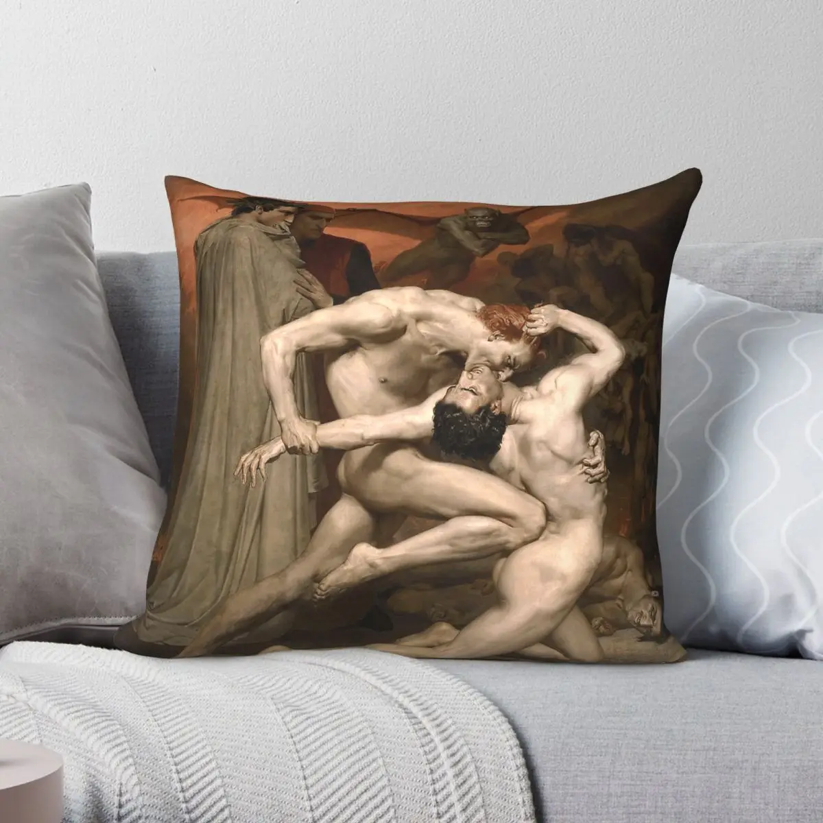 Dante And Virgil William Bouguereau Square Pillowcase Polyester Linen Velvet Pattern Zip Pillow Case Home Cushion Cover 45x45