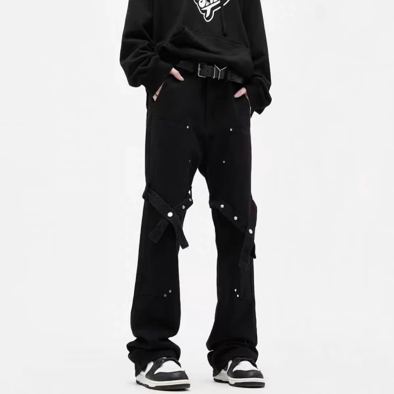 

Мужские джинсы American Vibe в стиле High Street: повседневные, прямые, с легким расклешением, свободного кроя, для молодежи