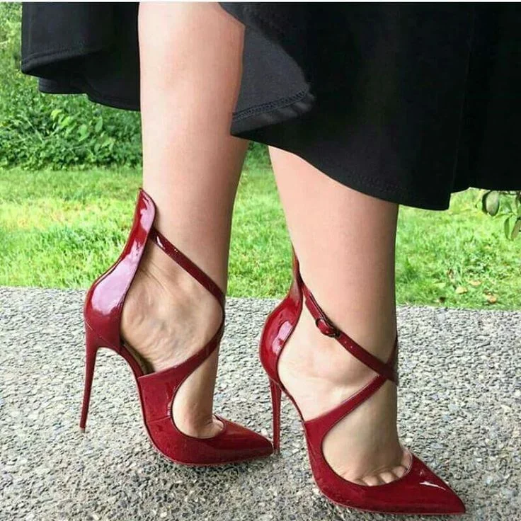 

Sexy Patent Leather Cross Strap Sandals Summer Pointed Party Casual Buckle Thin High Heels Black/red Fashion Ladies Luxury Pumps