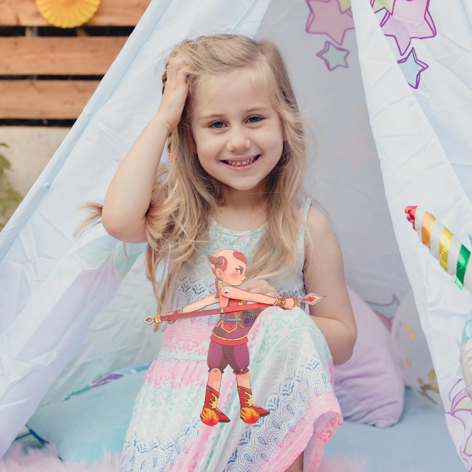 Chinese Traditional Shadow Wooden DIY Puppet Kit Kindergarten Educational Storytelling Plaything Prop