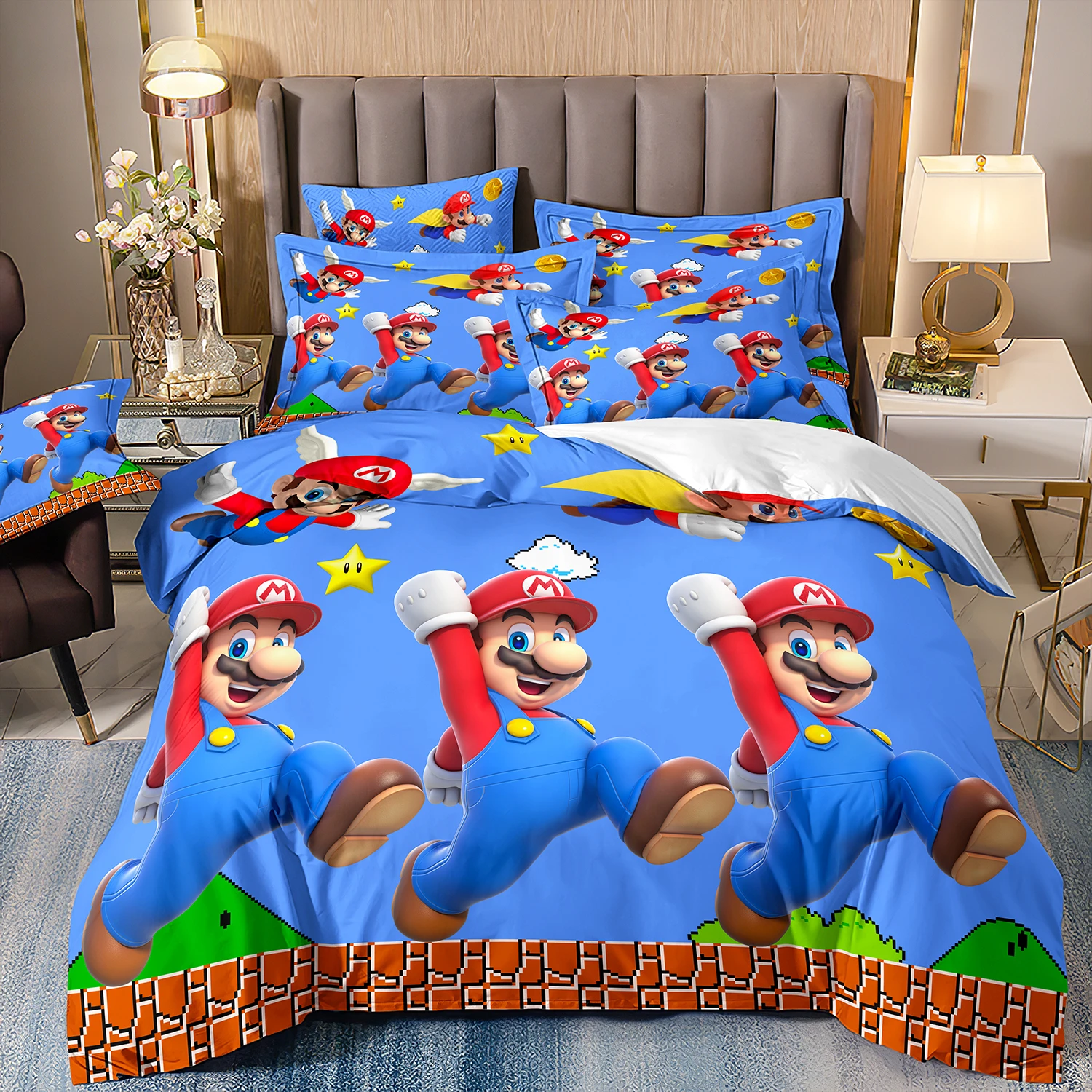 New Year Gift Super Mario Bros Bedding Sets,Retro 23 Style Mario Cartoon Comforter Duvet Cover Bed Set,Quilt Cover Pillowcase