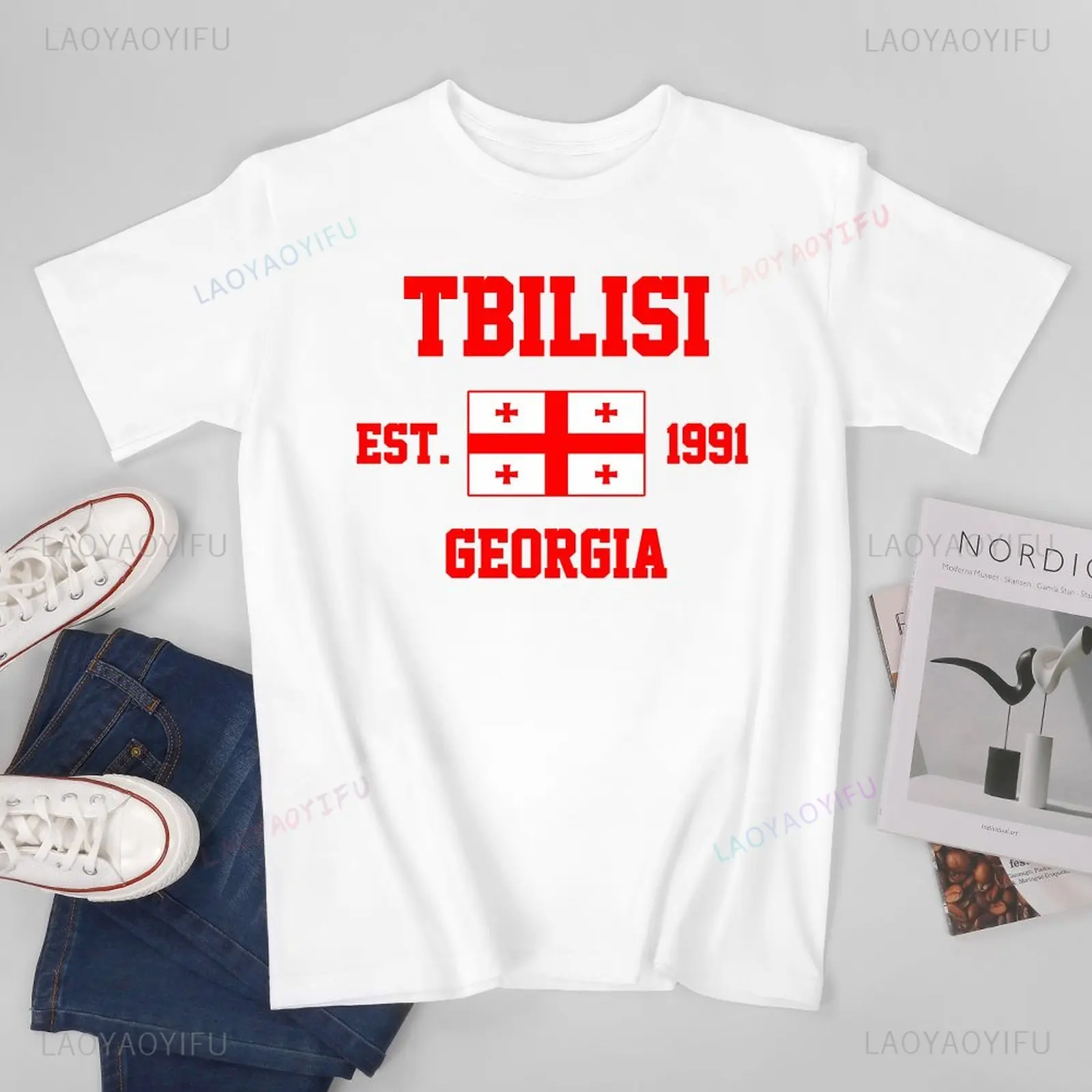 

1991 Tbilisi Patriotic Flag Graphic Tee Unisex Round Neck Vintage Comfort Fit Casual Apparel