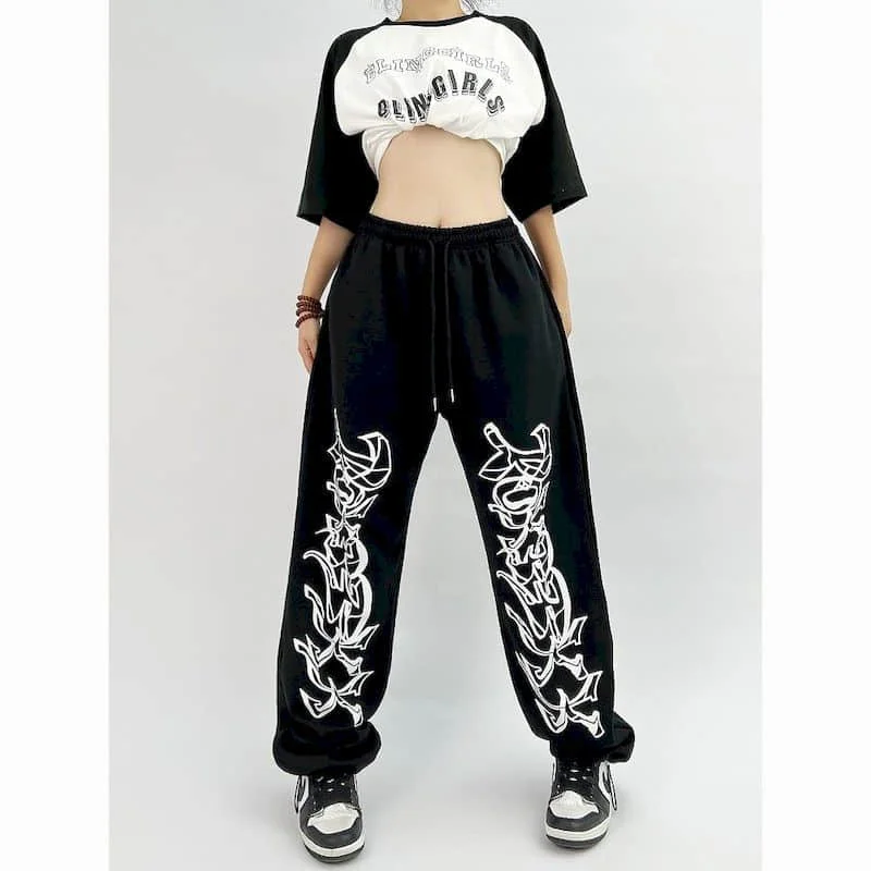 

Women Pants American Spory Hip-hop Loose Jazz Pants Black Printed Trousers Korean Fashion Streetwear Women Clothing Y2k Clothes