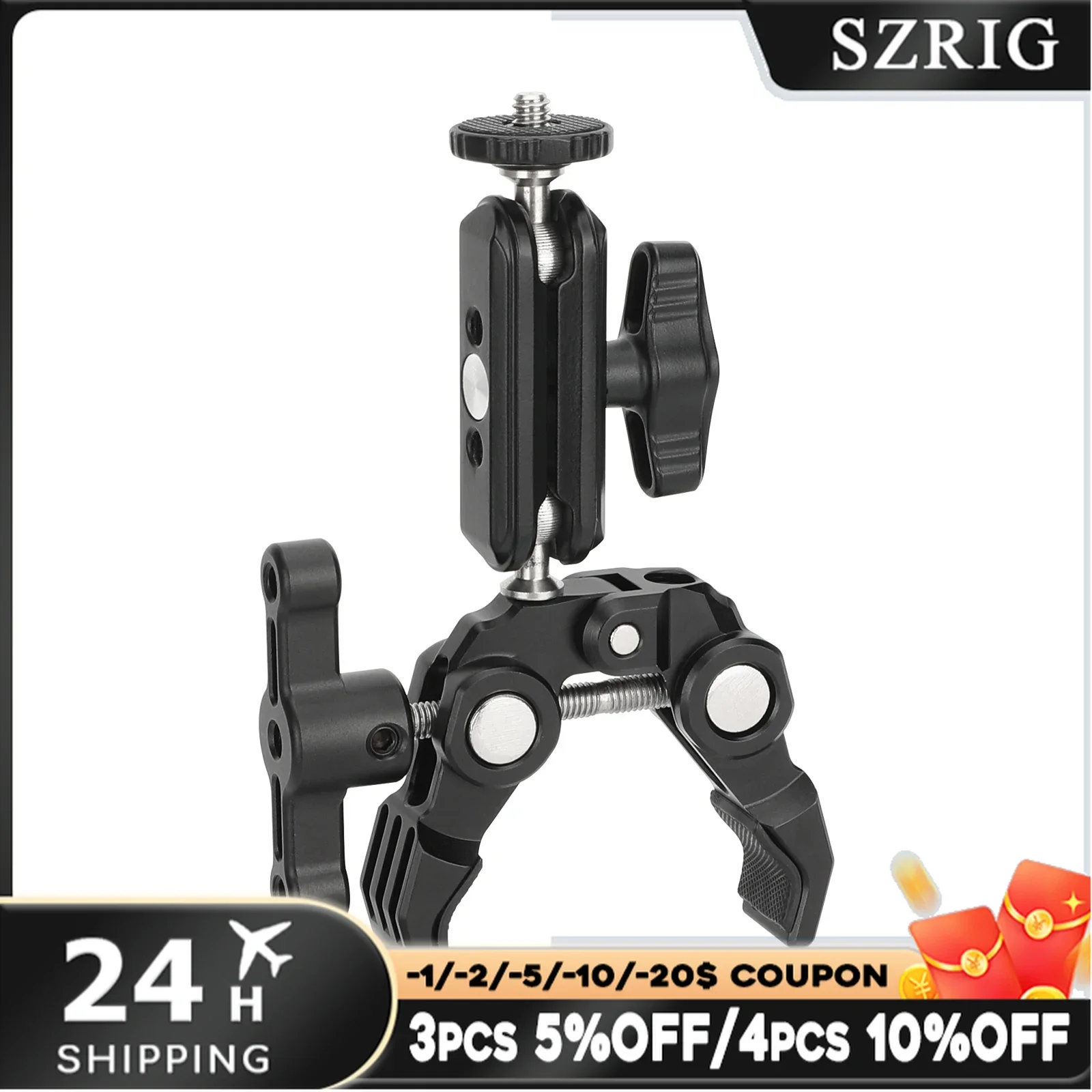 SZRIG Universal 360° Ball Head Mount Camera Magic Arm Motorcycle Cycling Crab Claw Clip For GoPro Insta360 DJI Action 2 SJCAM