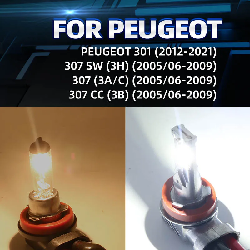 2pcs Car LED Front Fog Light Bulbs Dual Colors Switchback No Error Lamp For Peugeot 301 2012-2021 307 SW 3H 3A/C CC 3B 2005-2009