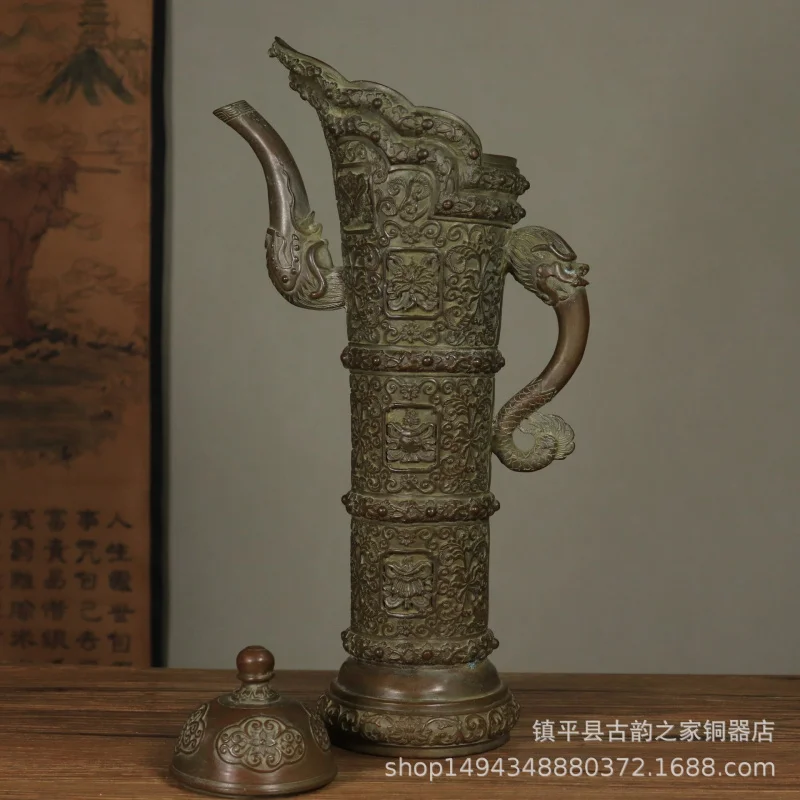 Pure Tibetan Copper Teapot Ornament Office Living Room Shop Desktop Decoration Craft Gift Antique