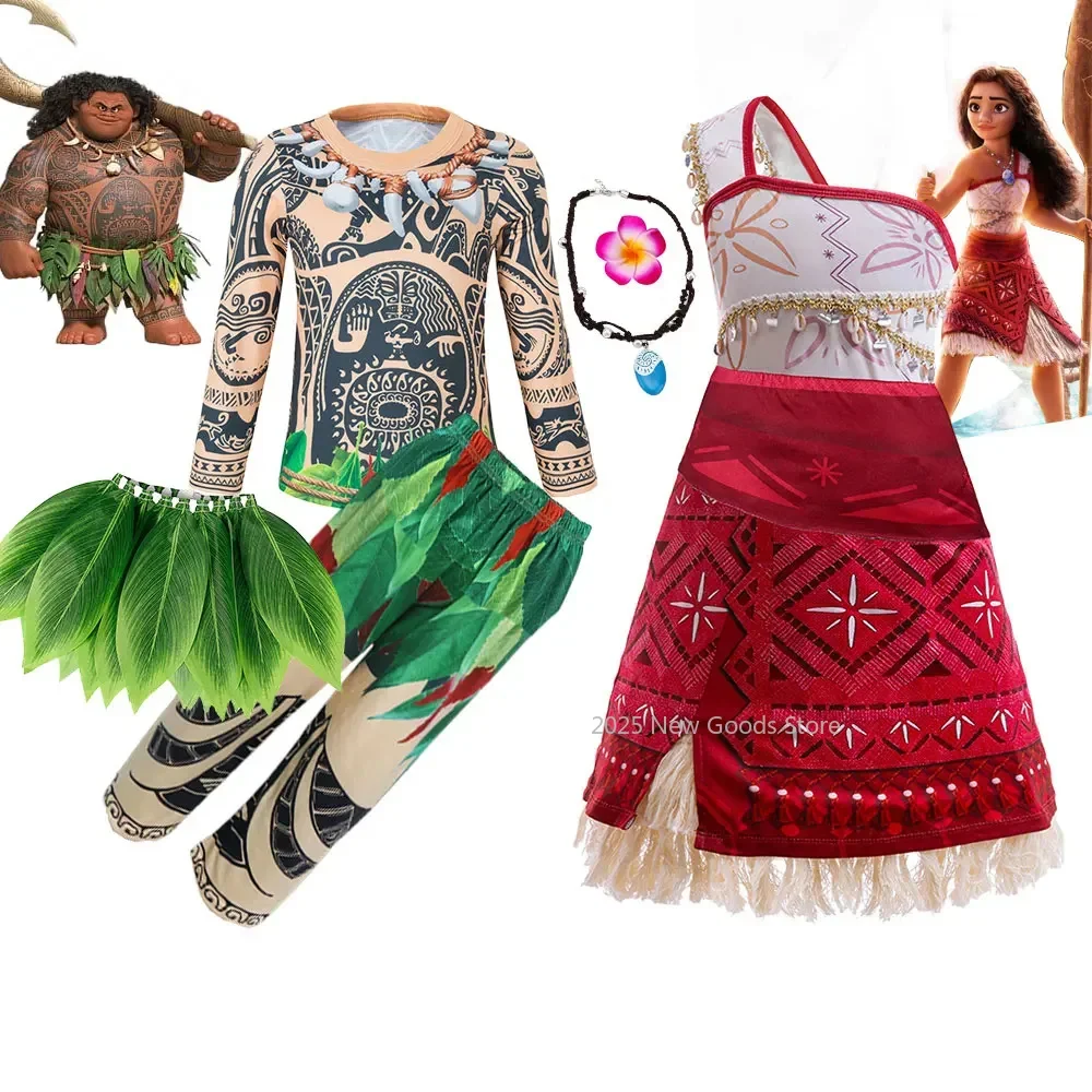 

2025 Moana 2 Costume Boy and Girls Ocean Adventure Maui Clothing Set Voyager Vaiana Princess Carmival One Shoulder Dress