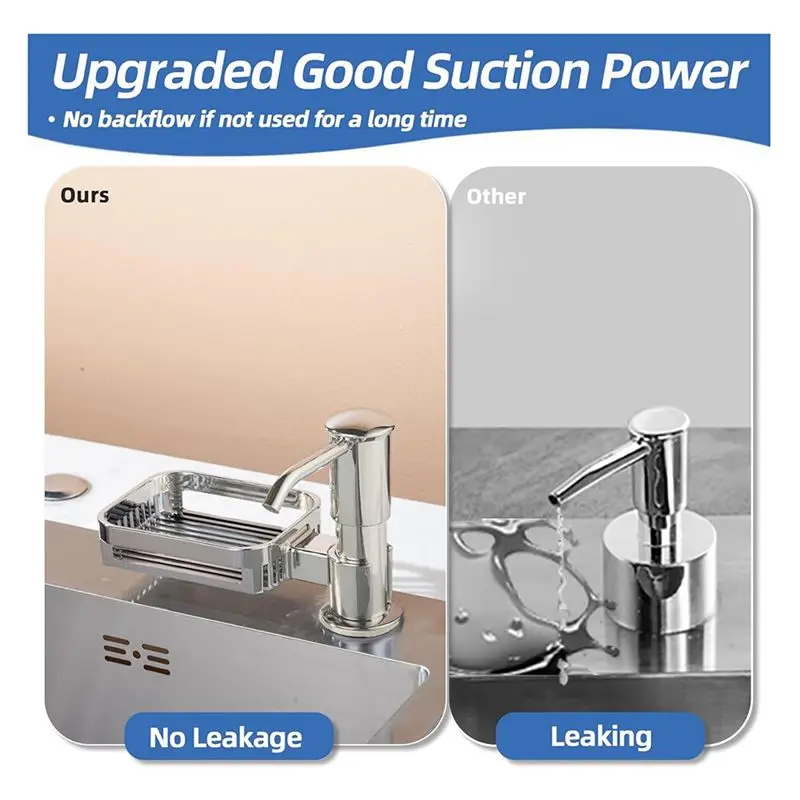 DT17 Built in Soap Dispenser for Kitchen Sink with Sponge Holder Under Counter ABS Pump Head Silver 1-1.57in Hole