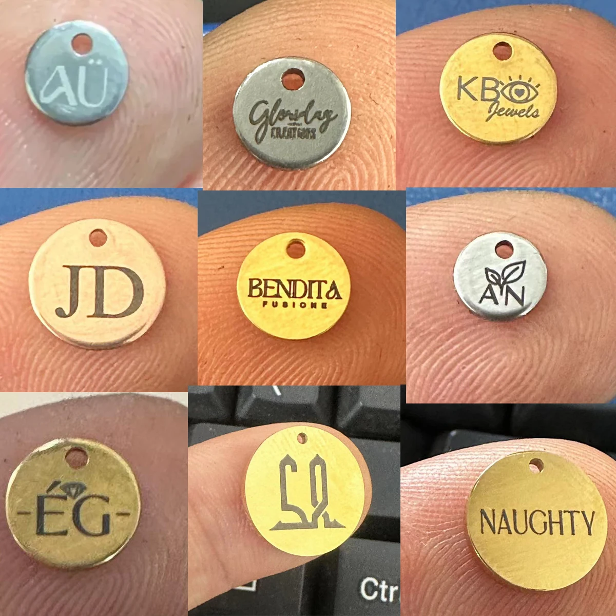 10pcs Laser Engrave Logo Name Text Tag Stainless Steel Personalized Charms Round Tag Necklace Extend Chain Tail Tag Jewelry