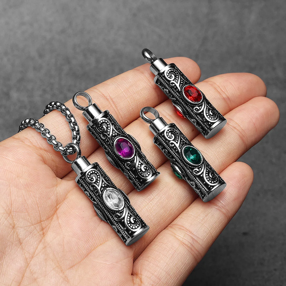 Gemstone Perfume Box Men Necklaces With Pendant Stainless Steel Jewelry For Male Women Punk Hip Hop Accessories Gifts Wholesale