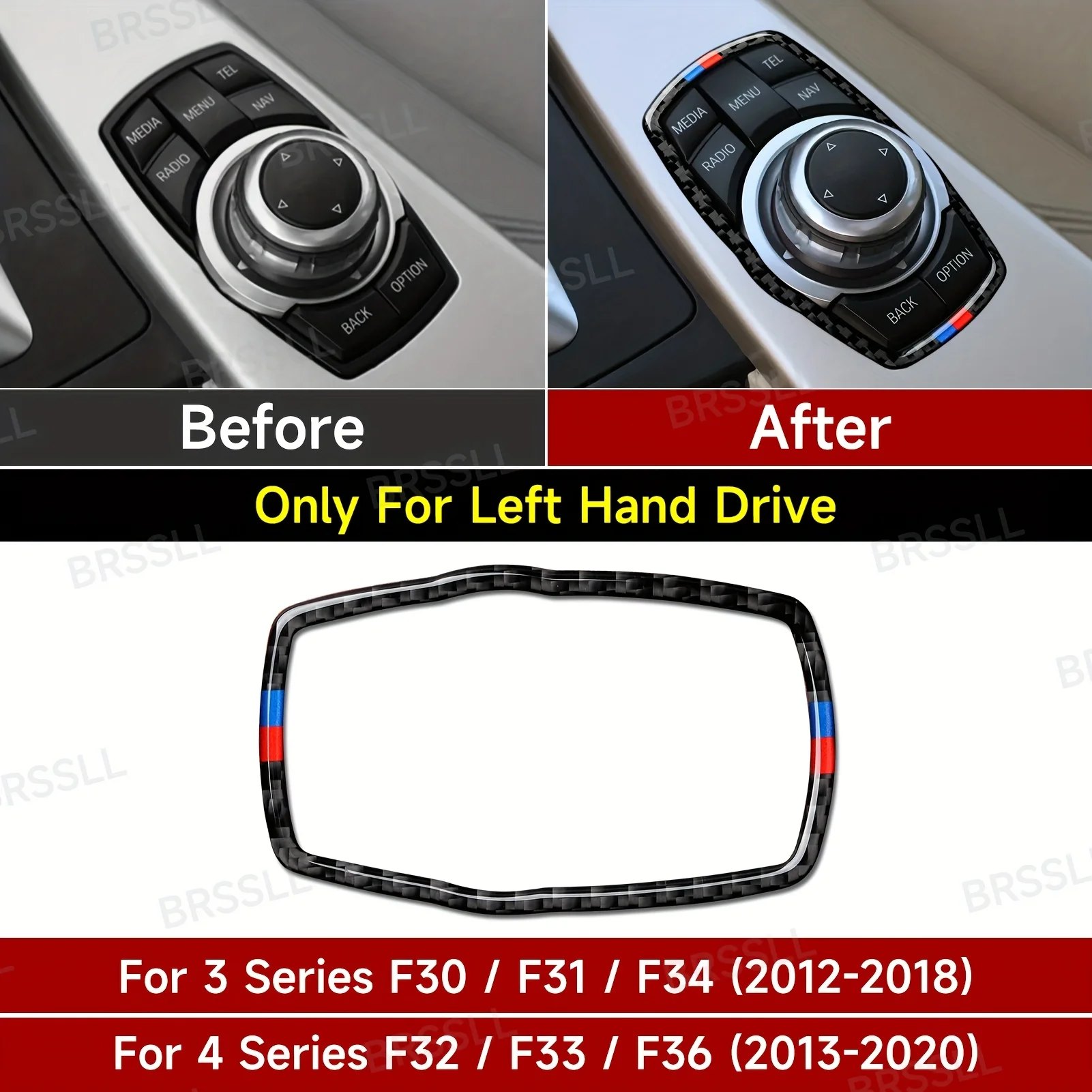 Car Center Console Multimedia Trim Frame Carbon Fiber Sticker, for BMW F01 F02 F04 F07 F10 F11 F20 F21 F30 F31 F32 F33 F34 F36