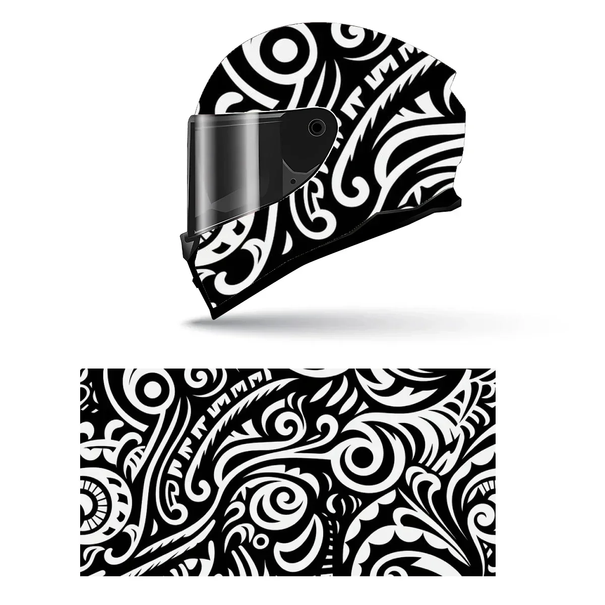 Adesivo Decorativo para Capacete de Motocicleta com Estampa Floral em Preto e Branco, Gráfico de Corrida, Vinil para Envelopamento de Capacete