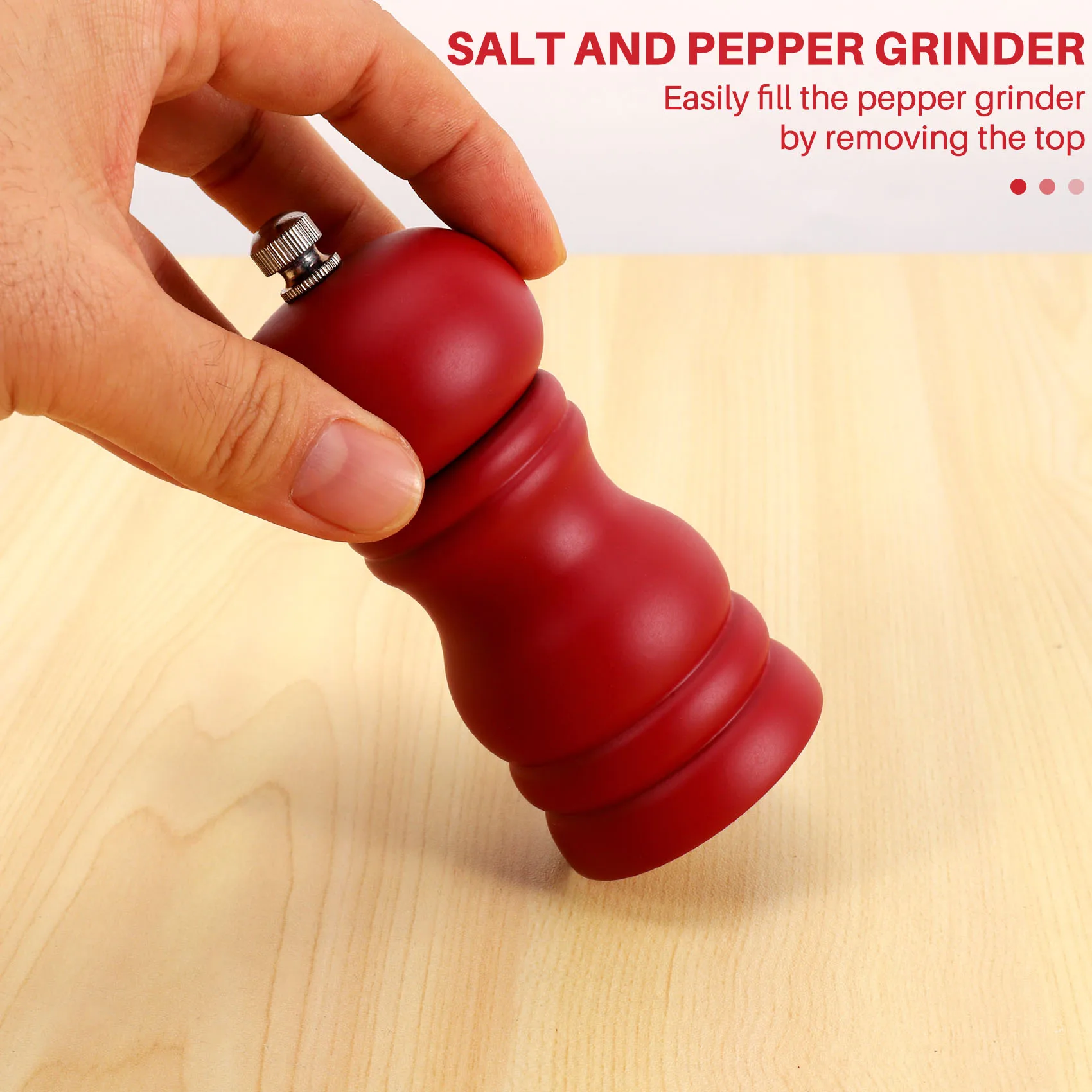 

Wood Salt and Pepper Grinder Set Manual Pepper Salt Mill Shaker, Solid Wood with Adjustable Coarseness Red HOT