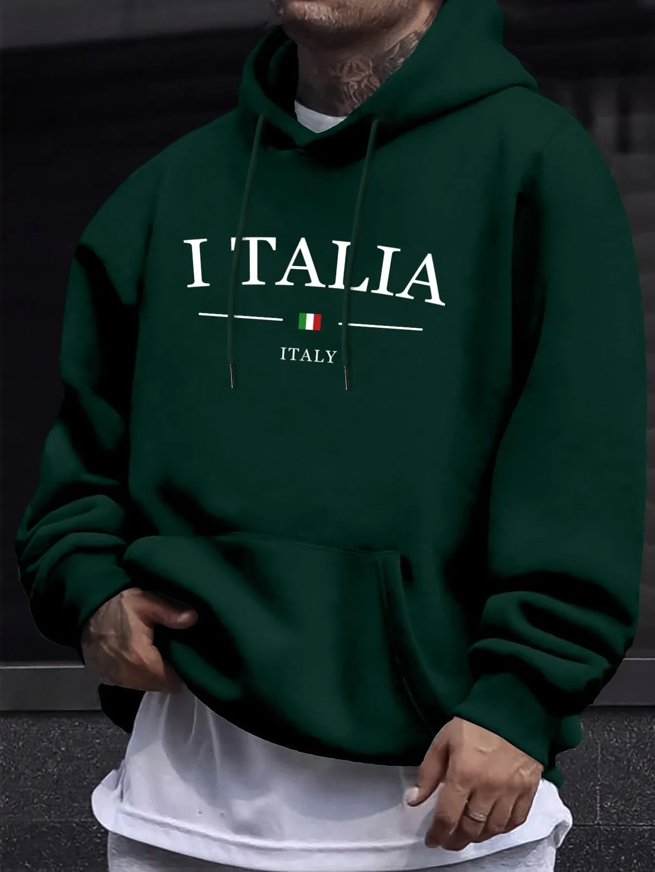 Italian flag hoodie soft fashion long sleeve kangaroo pocket undershirt for men autumn winter outdoor regular fit