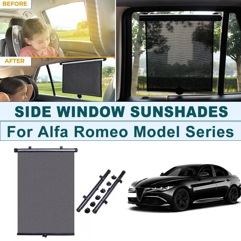 

2Pcs UV Protection Retractable Car Side Window Sun Shade Roller Blinds For Alfa Romeo Giulia Stelvio 4C Giulietta Tonale 156 159