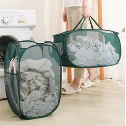 1pc Handy Laundry Mesh Popup Hamper, Foldable Lightweight Basket For Washing, Durable Clothing Storage