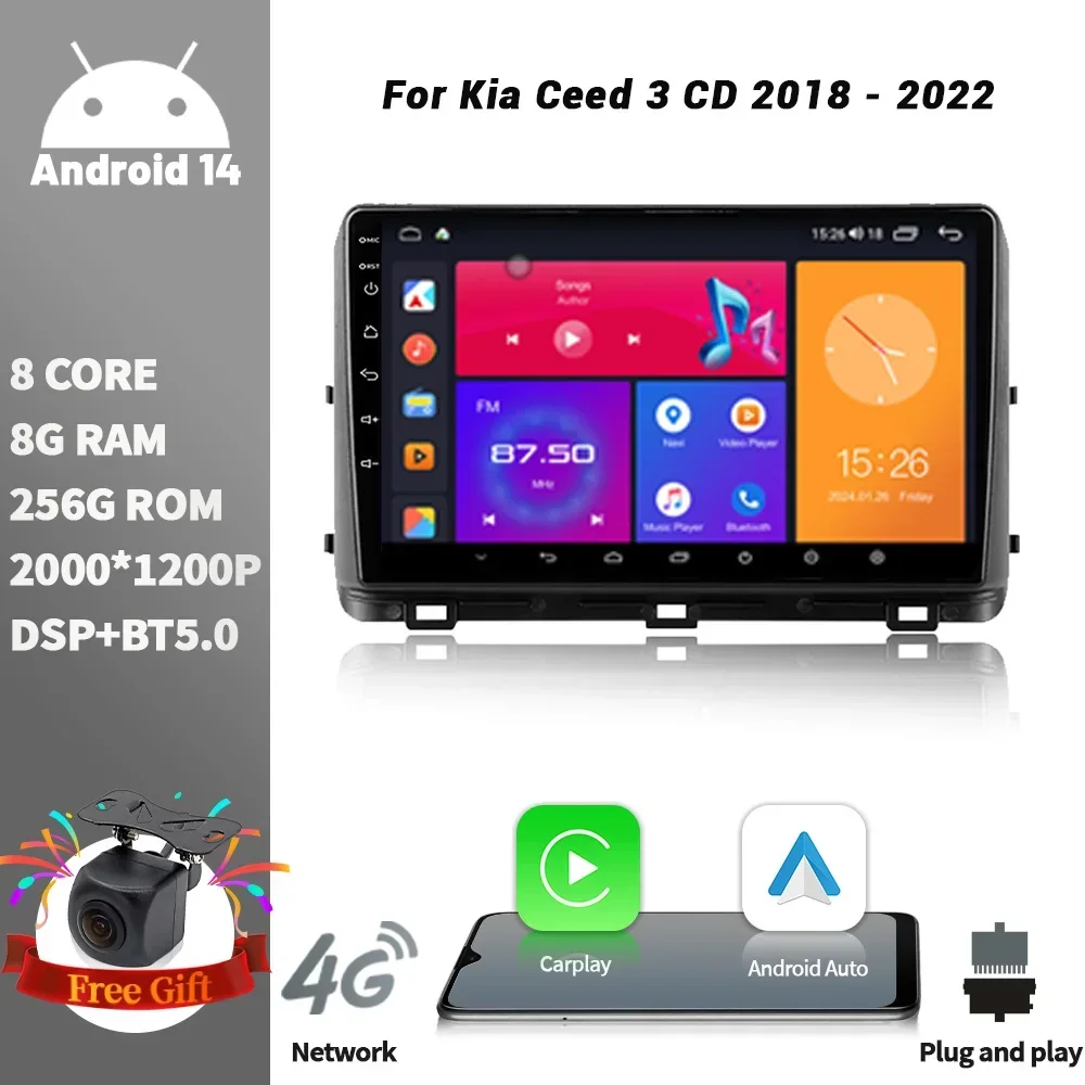 Wireless CarPlay Screen Stereo Android For Kia Ceed 3 CD 2018 - 2022 WIFI 2DIN GPS Car Radio Multimedia Player Navigation