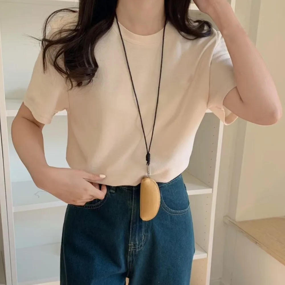 Creative Gift PU Leather Coin Purse with Long Strap Candy Color Sweater Chain Necklace Wearing Key Bag Necklace