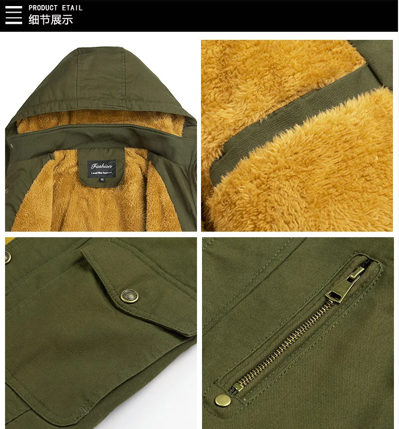 Winter Cotton-padded Men's Tooling Jacket Medium And Long Men's Large-size Coat Warm And Thicker