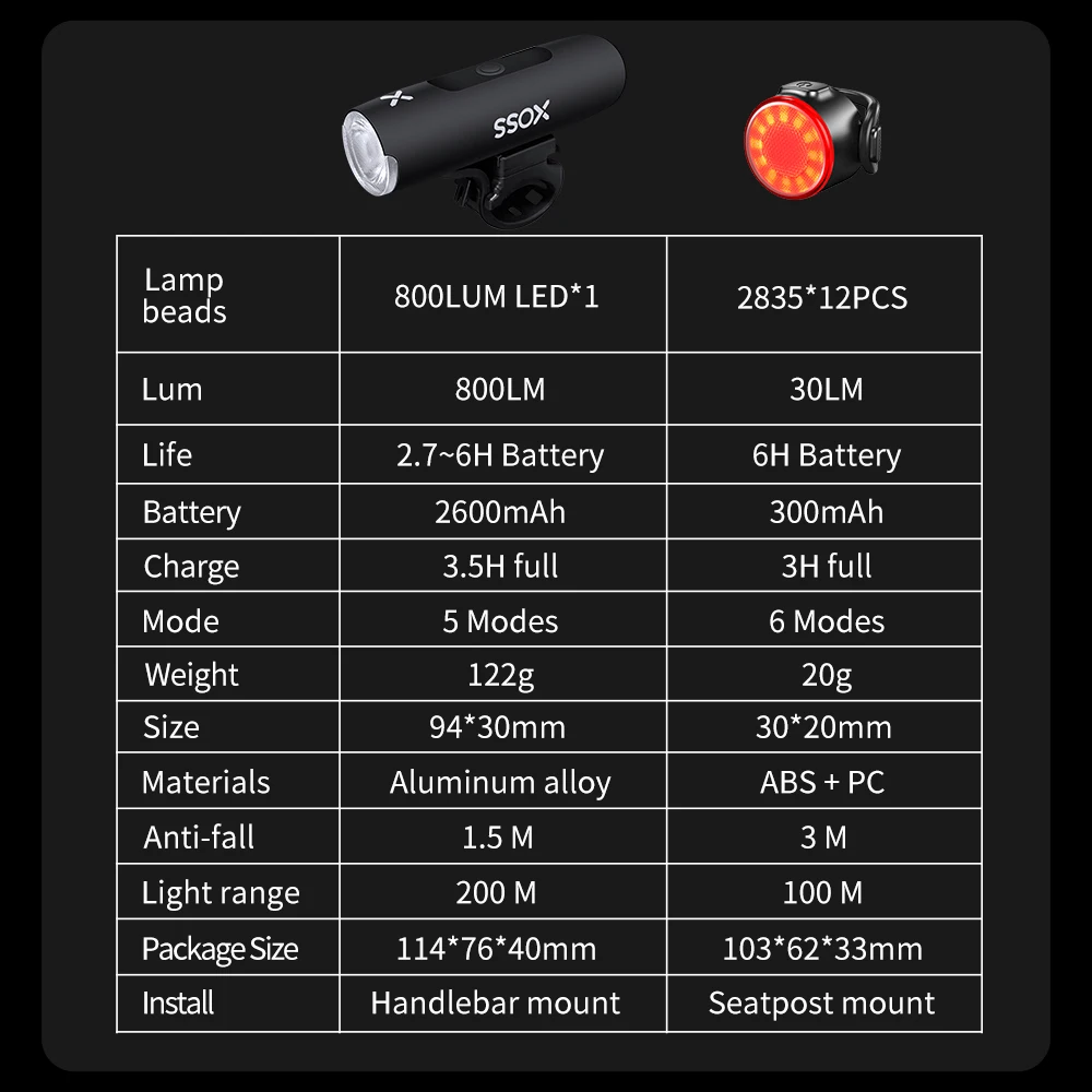 XOSS XL 800 Bike Light Headlight Waterproof USB Rechargeable Road MTB Front Lamp Bicycle Light Aluminum Ultralight Flashlight